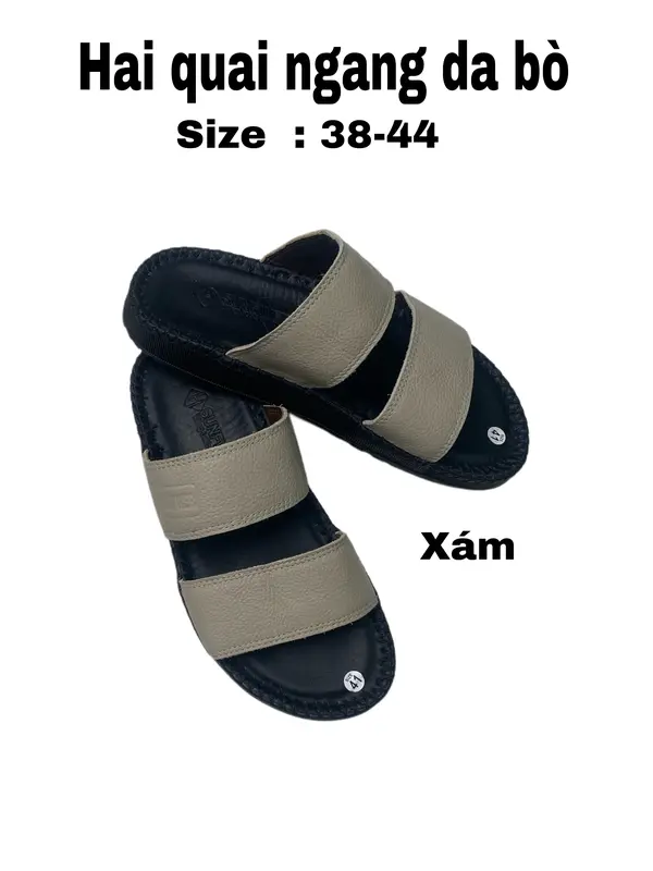 Dép DR Nam hai quai ngang , dép da bò thật may tay thủ công ,có size từ 38-44 dép đế bằng 3