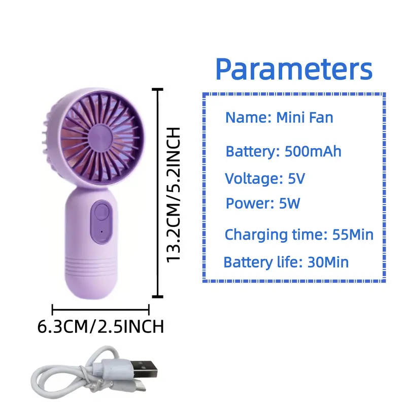 Portable Fan, USB Rechargeable Fan Portable 3-Wind Speeds Handheld Fans, Silent Operation Personal Cooling Fan for Office, Outdoor, Travel, and Camping, USB & Mobile Mini Fan 6