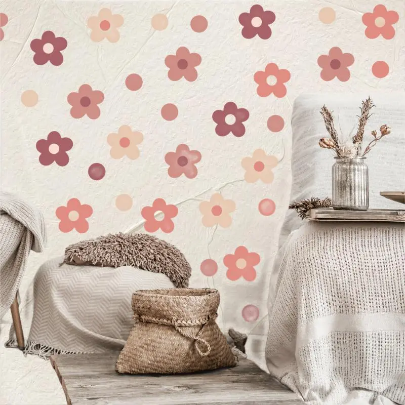 Daisy Pattern Wall Sticker, 3 Counts Boho Style Self Adhesive Flower Wall Decal, Decorative Sticker for Home Living Room Bedroom