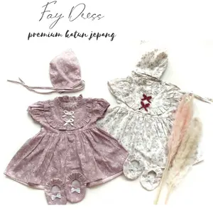 DRESS Sepatu Bonnet Baju Pakaian Stelan Bayi Anak Cewe Lucu Murah Terlaris Babee Baby Shop FAY Katun Perempuan jia