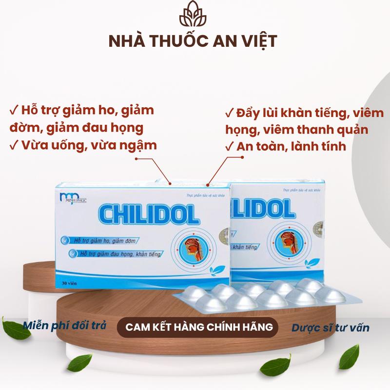  CHILIDOL - Viên uống ngậm giảm khản tiếng viêm họng đau rát họng viêm thanh quản - Hộp 30 viên 