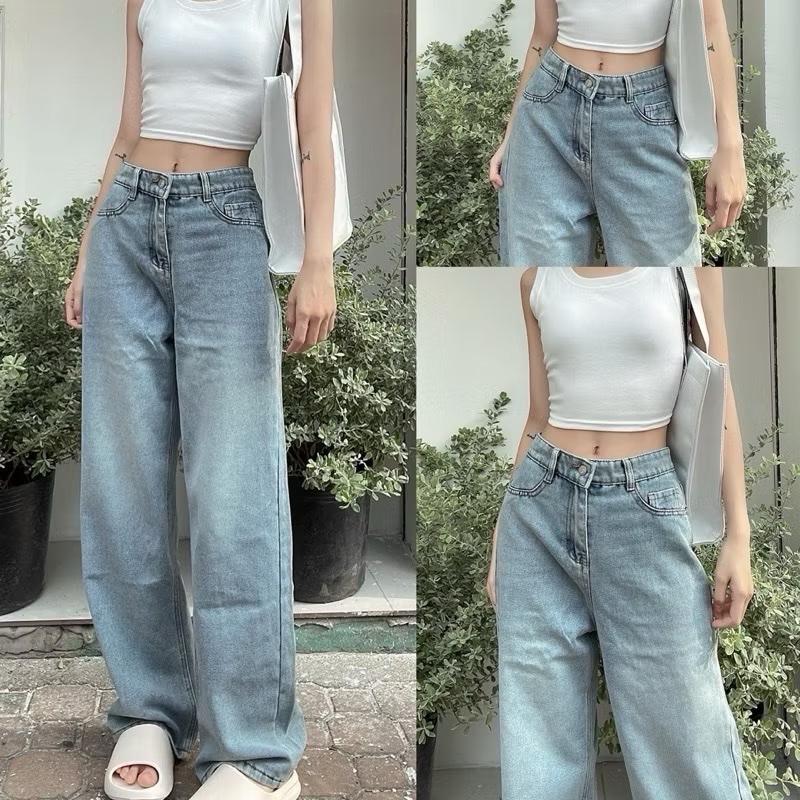 CHA002 - (S-XL) Quần jean suông ống rộng dài 95cm NẤM LÙN gấu to tôn dáng tôn da