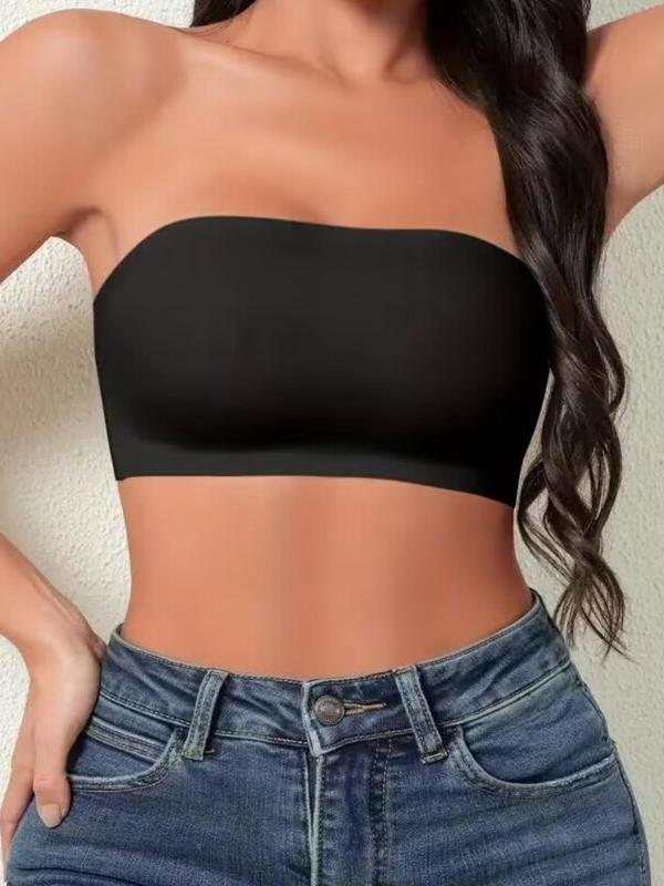 Women's Solid Wireless Strapless Bandeau Bra, Soft Comfortable Breathable Bra, Women's Lingerie for All Seasons 1