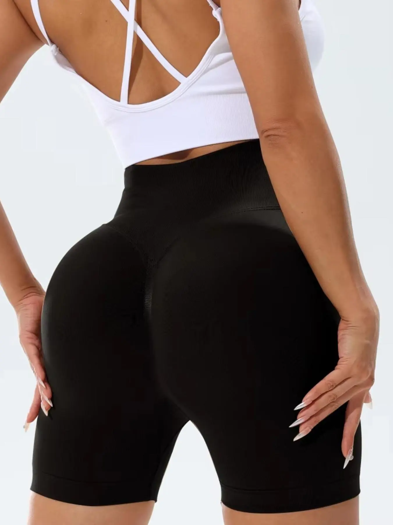 Women's Solid Seamless Peach Butt Design Skinny Shorts, High Waist Tummy Control Yoga Shorts, Ladies Bottoms for Indoor Outdoor Wear