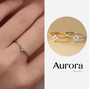【AURORA】 Cincin Bunga Zircon Elegan Model Tipis | 2 Warna Emas & Perak | Cincin Wanita Stylish