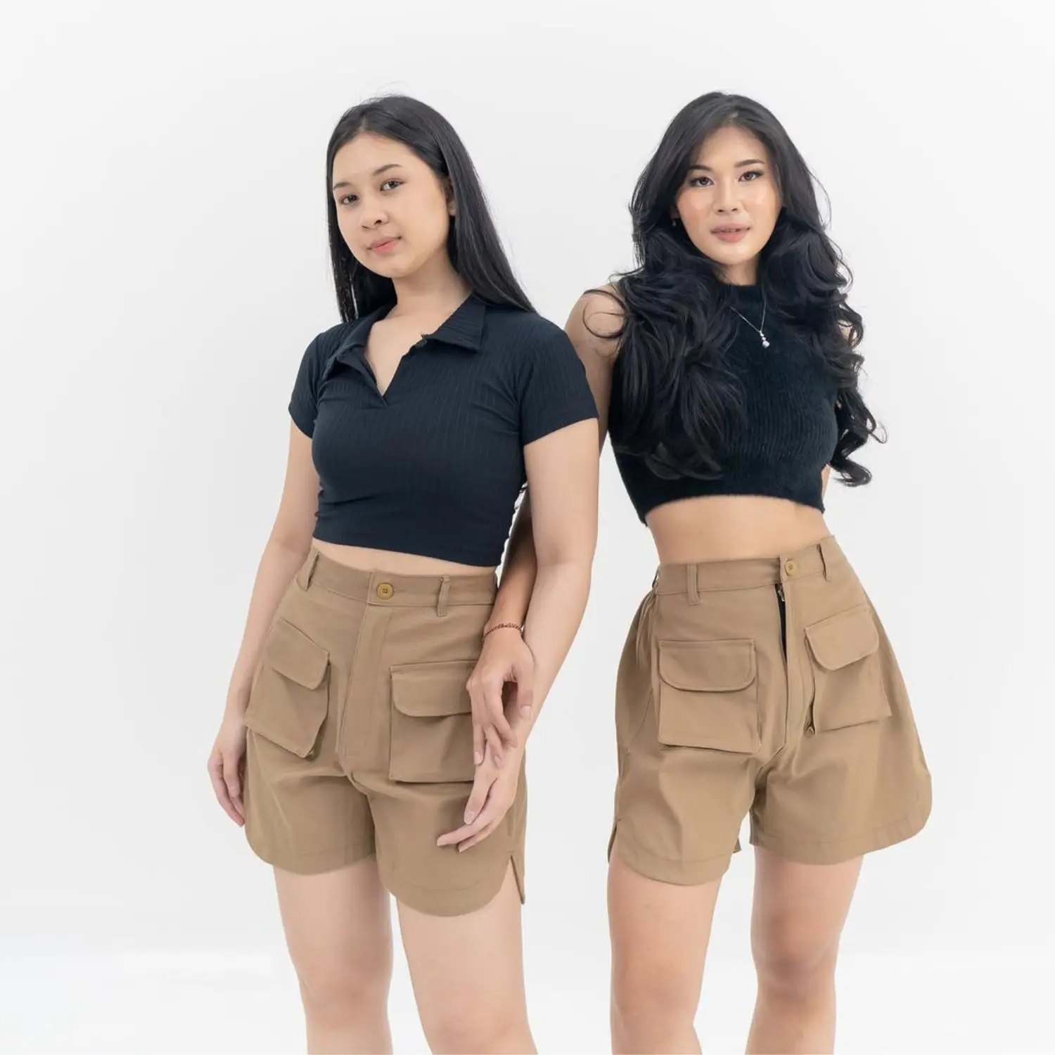 Pokka Shortpants Cargo / Celana Pendek Kargo Drill Strecth Wanita Katun Santai Hitam Cewek
