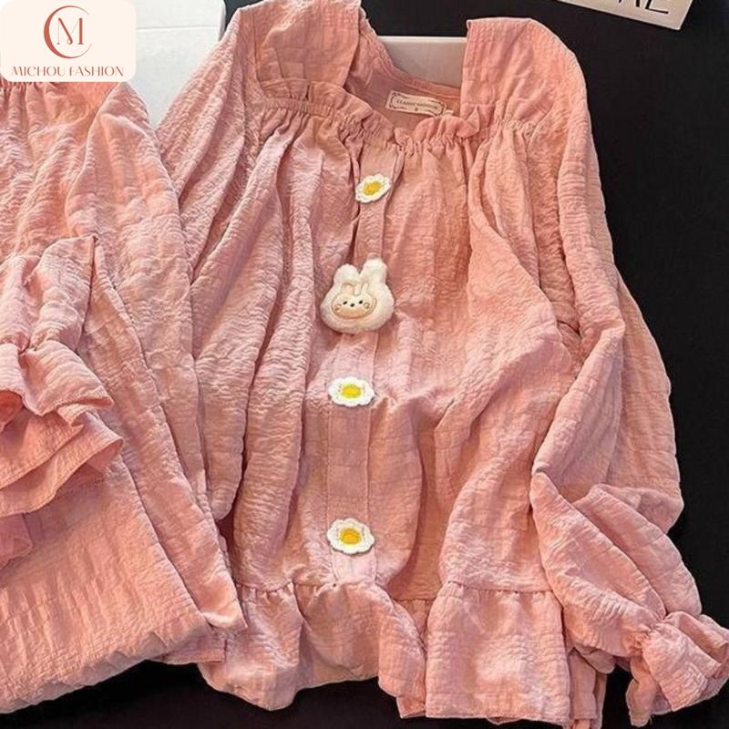 BỘ ĐỒ NGỦ NỮ , NGỌT NGÀO VÀ MỀM MẠI , THIẾT KẾ XINH XẮN , LÀM BẰNG CHẤT VẢI ĐŨI , BỘ SƯU TẬP MỚI 0