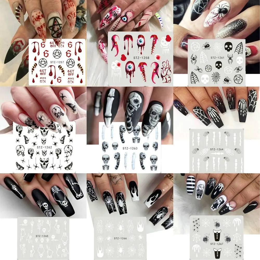 Fashion Halloween Skull Nail Art Water Decals Stickers Spiders Web Fake Nail Accessories DIY Nail Stickers Mummy Ghost Nail Art Decoration Women Beauty