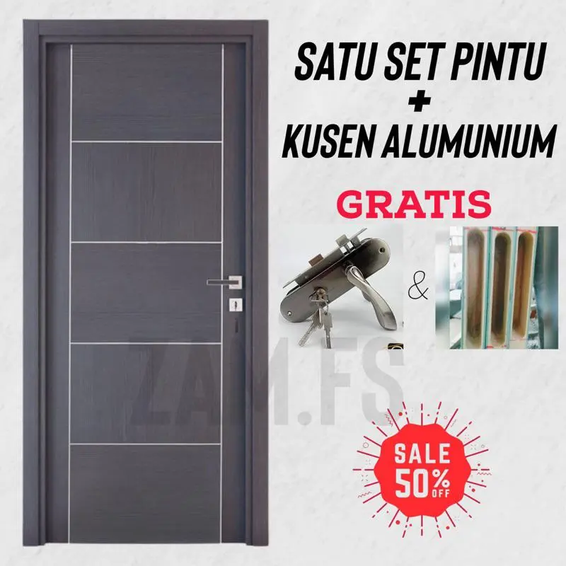 Pintu Minimalias Moderen HDF Seris | 1 Set Pintu Plus Kusen Alumunium FREE Heandle Kunci & Lubang