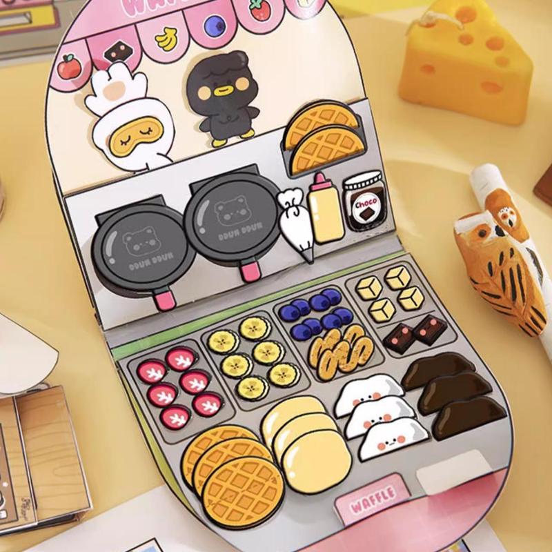 Waffle Design DIY Sticker Book for Boys & Girls, DIY Waffle Bread Sticker Book Quiet Book for Fun, Craft Project, Decoration for Home 0