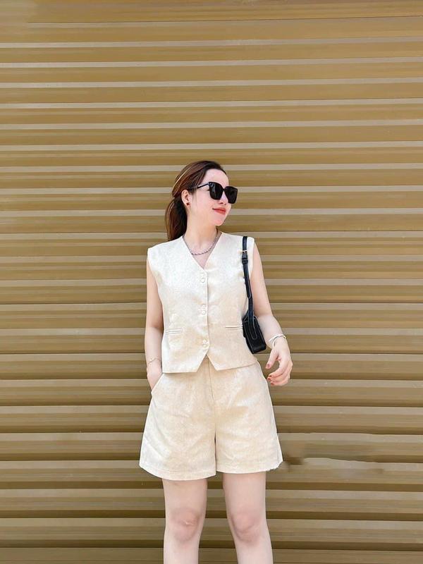 Set linen hai món áo gile sát nách phói quần linen cao cấp phối cúc thời thượng hàng QCCC loại 1 hai lớp Kem Nữ