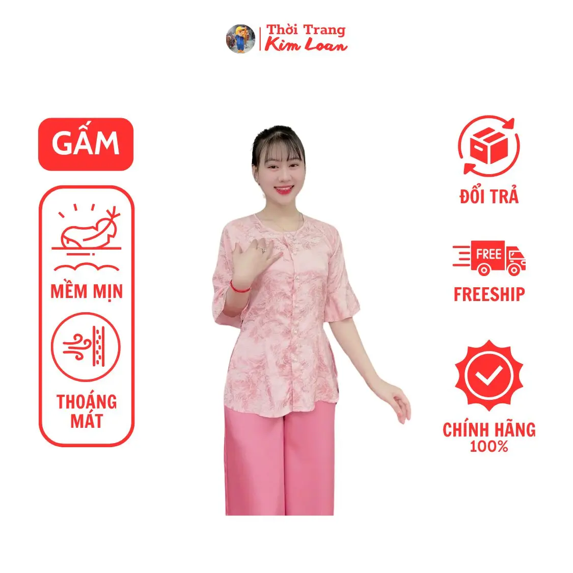 [A10TT] - Đồ bộ Bà ba nữ tay lửng, màu hồng, chất liệu gấm hai da cao cấp