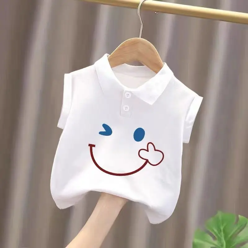 Áo Thun Cotton Không Tay Màu Trắng Cho Trẻ Em, Áo Polo Có Ve Áo, Hàng Mới Về Mùa Hè 2022, Áo Vest Thường Ngày Cho Em Bé Trai, Quần Áo Trẻ Em, Có Mã Số 20242024
