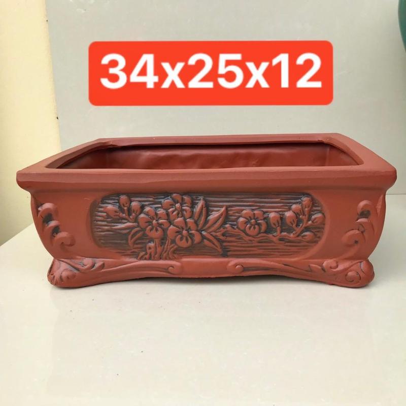GV. Chậu Chữ nhật bonsai cây cảnh mini màu đỏ gốm Bát tràng SP860