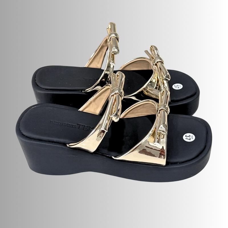 Vyshoesshop - Dép bánh mì nữ Bigsize (nhiễu xịn) - 2 nơ nhị xinh, đệm dép cực êm, đế cao cấp chống trơn trượt M439 - GiàY, Giày Bệt DéP Nhung Hoa sandal  nữ 1