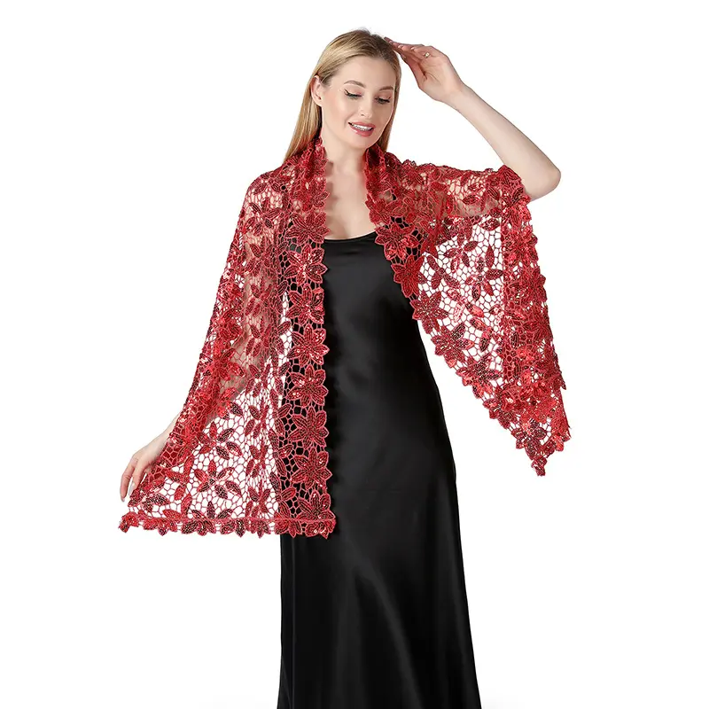 Sequined Water-Soluble Embroidery Shawl Bride and Bridesmaid Ball Party Evening Dress Outdoor Dinner