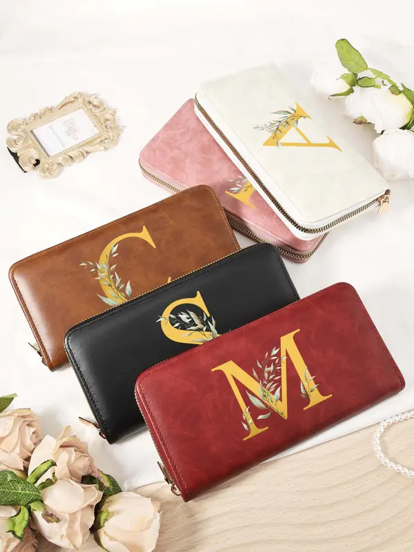 Women's Letter Pattern Long Wallet, Fashionable PU Leather Zipper Wallet for Daily Used, Casual Trendy Versatile High-quality Daily Wallet 0