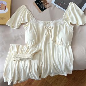 Set Seluar Pendek Bercetak / mengukir timbul, untuk Wanita, Diperbuat daripada Tencel™ Kapas, Ringan, Piyama Penyejuk dan Pakaian Ruang Tidur, Sesuai untuk Musim Panas, Santai Rumah, Perjalanan Pantas, Reka Bentuk Sejuk