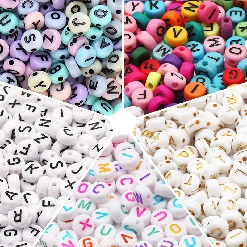110pcs Manik Huruf Bulat Mote Huruf Bundar Pipih Bahan Kerajinan Asli