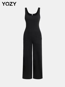 YOZY Women's Solid Pocket Square Neck Tank Jumpsuit, Casual Sleeveless Jumpsuit for Summer, Women's Jumpsuit for Daily Wear