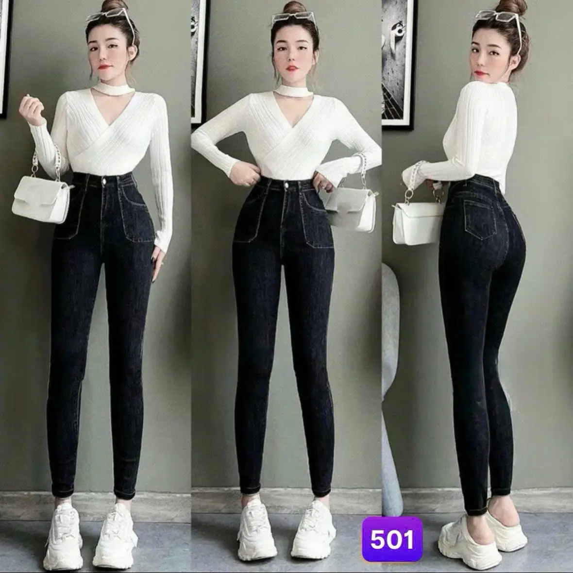 Quần jean nữ lưng cao tôn dáng chất jean co giãn nhẹ dễ phối, thoáng mát phong cách trẻ trung cá tính JNU501