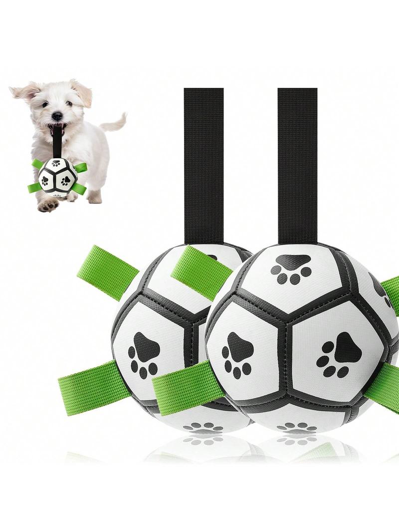 TikTok Shop Pet Treasures 2pcs Interactive Dog Ball Toy Puppy Soccer Balls For Small Medium Large Breeds With Straps To Keep Them Busy Indoor And Outdoor Fun Training Boredom Buster Gift