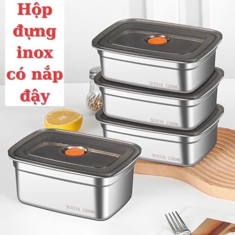 live Combo 5 hộp đựng thực phẩm inox 304 dung tích 1200ml - Khay inox đưng thực phẩm lạnh có Kèm Nắp Đậy