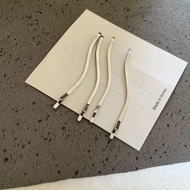 Korean imported blogger with the same silver wave small edge clip, cool temperament hair clip, straight clip, bangs clip