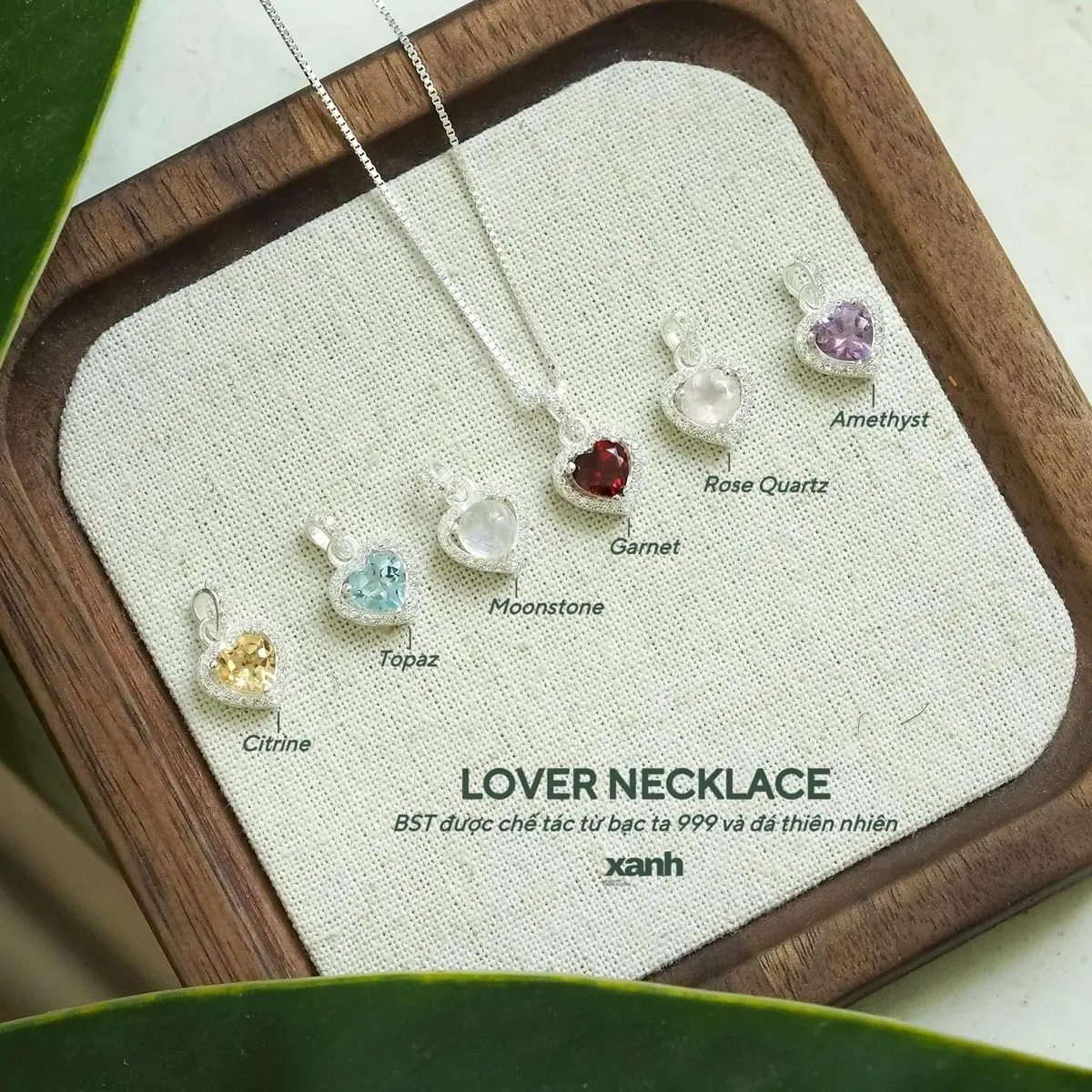 Dây chuyền Trái tim đá thiên nhiên phong thuỷ lấp lánh nữ tính may mắn thanh lịch hằng ngày - Xanh Jewelry  Women Trang Sức Voi Chain topaz vòng  cổ đá  topaz