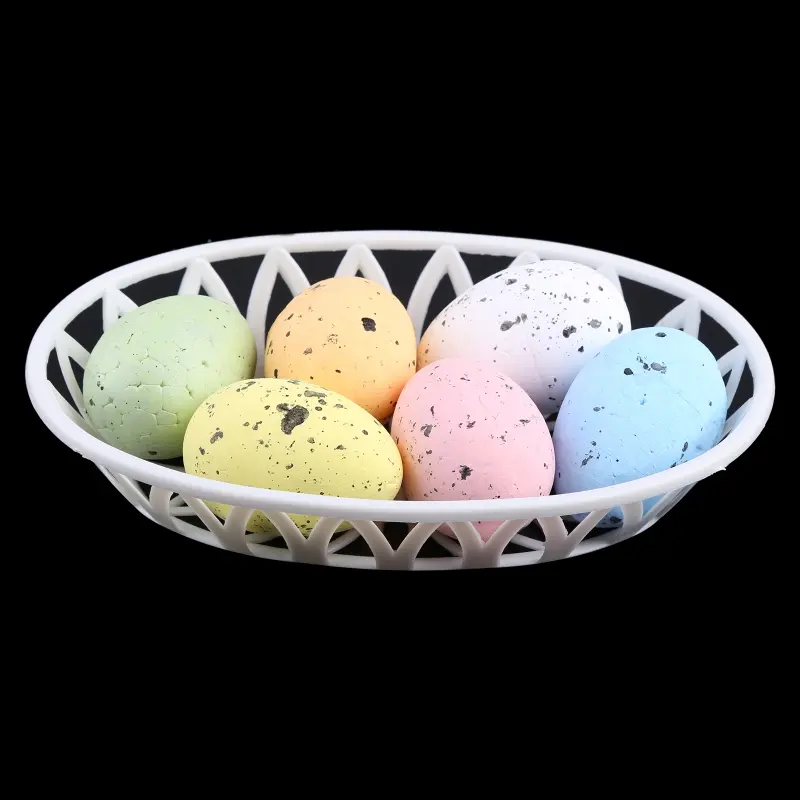 1 Basket Foam Easter Eggs Painted DIY Crafts Artificial Ornament Kids Gift Decor