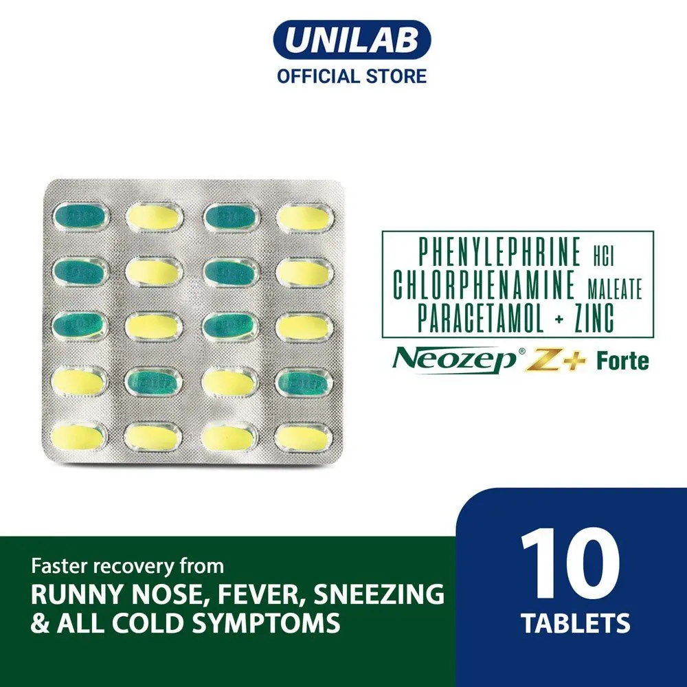 Unilab Neozep Z+ 20 Tablets - For faster recovery from Runny Nose, Fever, Sneezing, and all cold symptoms