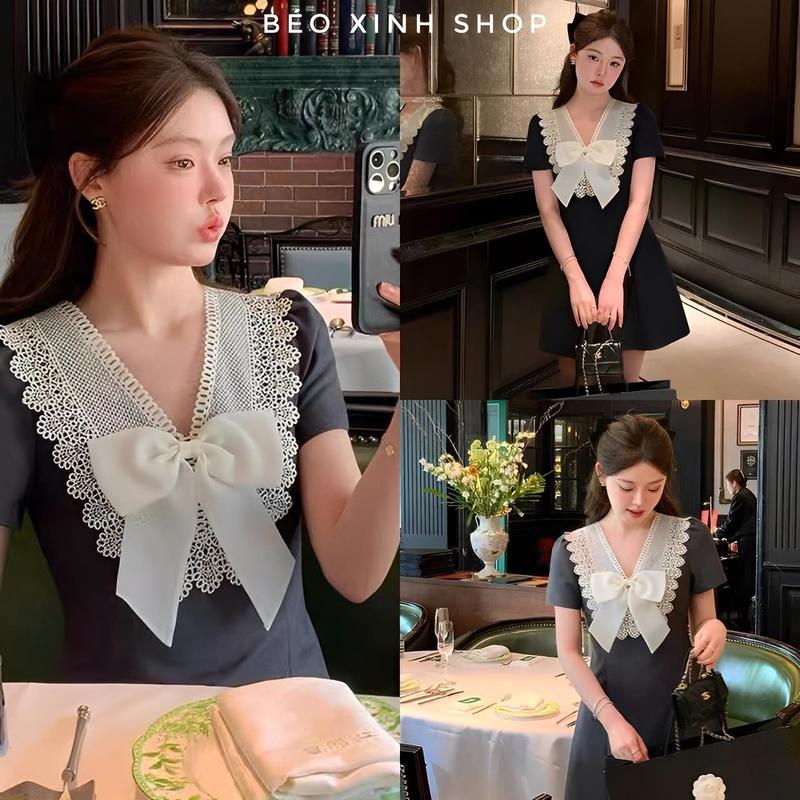 Váy Thiết Kế Công Sở Phối Ren Tiểu Thư Vải Tuyết Mưa Dày Dặn Cao Cấp Thanh Lịch Cho Các Nàng Bigsize 40–95kg Béo Xinh Shop - A.1594