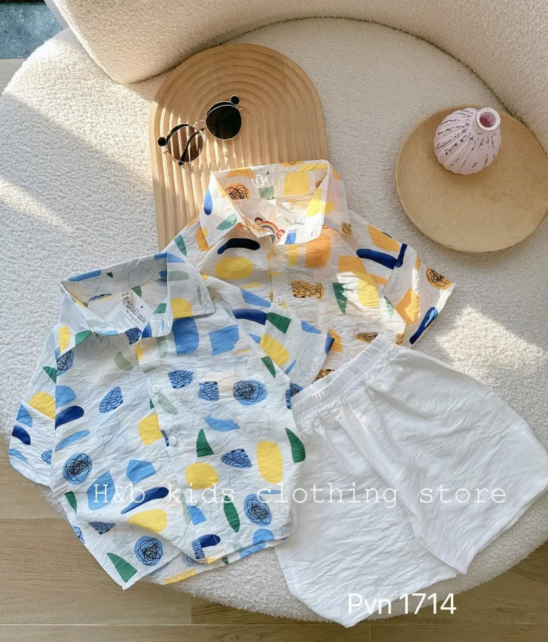 Bộ Đồ Đi Biển Bé Trai Vải Đũi Họa Tiết Hoa Lá Cho Bé Trai Từ 8-24kg, Áo Sơmi