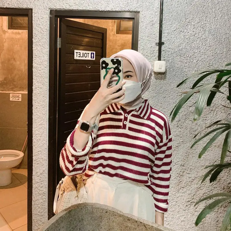 POLO KNIT TOP BLASTER CROP ATASAN RAJUT COMBO STRIPE TONE GARIS 2 WARNA 3