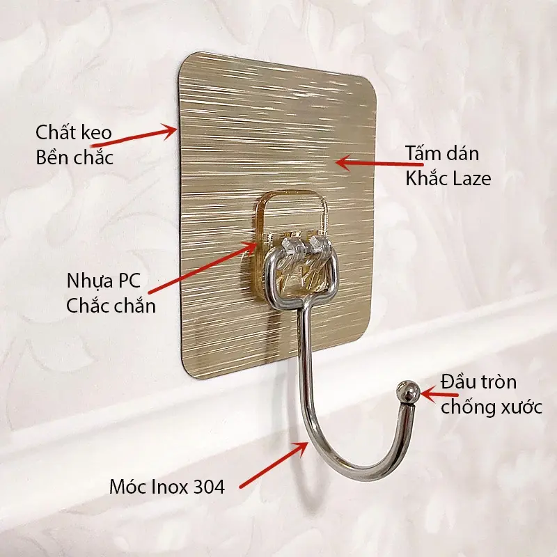Combo 45 Móc Dán Tường Siêu Dính Móc Inox 304, Móc Dán Nhà Tắm Siệu Chịu Lực ( Móc Bạc Xám)
