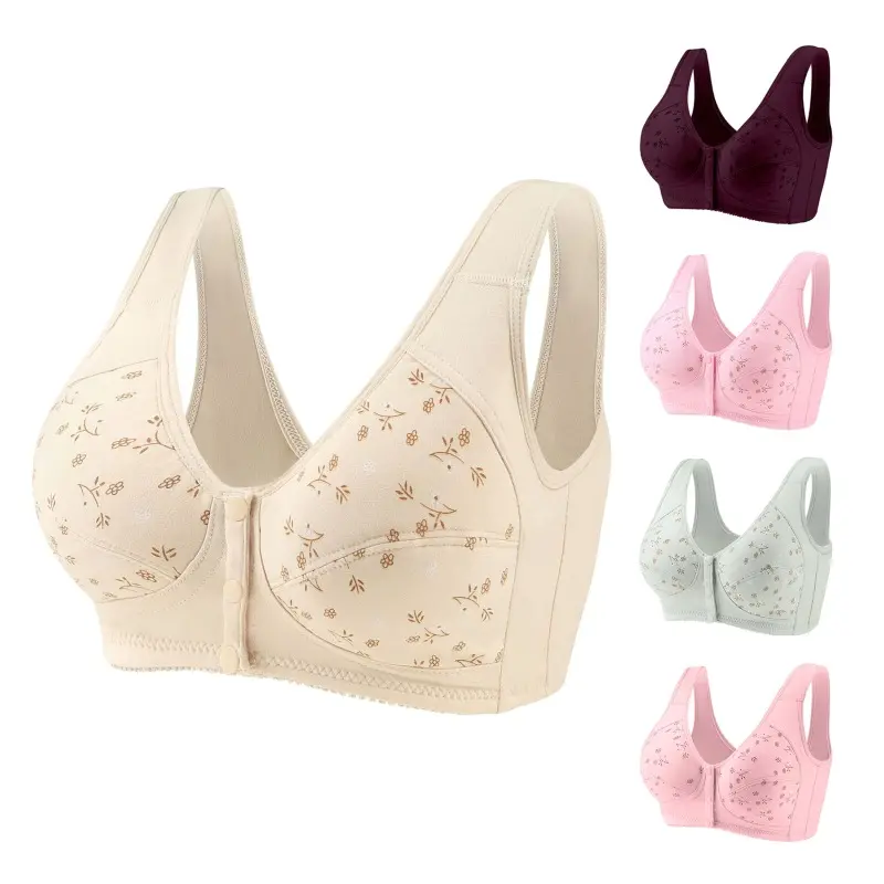 Comfortable Soft Cotton Front-Close Bralette Large Size Bra Large Size Middle Age Women Daily Use