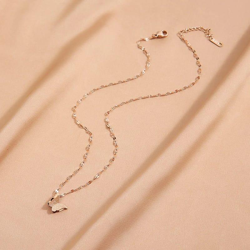 Kalung Wanita Aksesoris Fashion Titan Pecah Kopi Kupu Anti Karat Tidak Luntur Harian Titanium Kulit 2