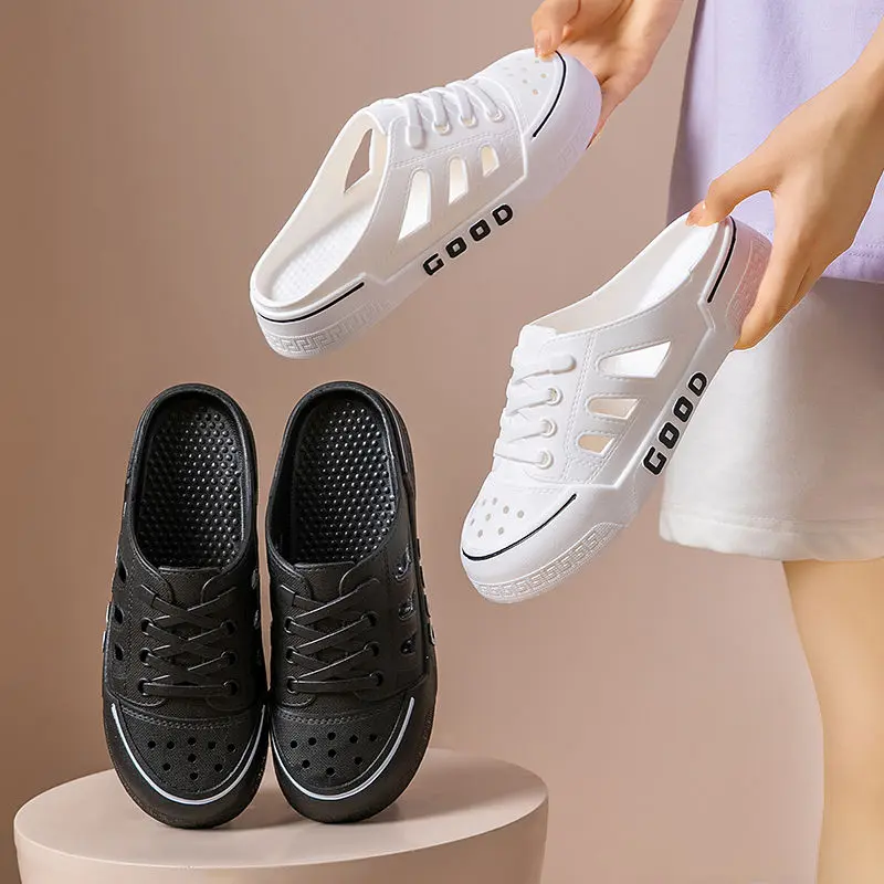 Guốc Thoáng Khí, Dành Cho Nữ, Thời Trang Mới, Đế Dày, Không Trơn Trượt, Kiểu Nửa Gói, Đế Bằng, Thoáng Khí, Có Thể Đeo Ngoài Trời, Ins, 2024 6
