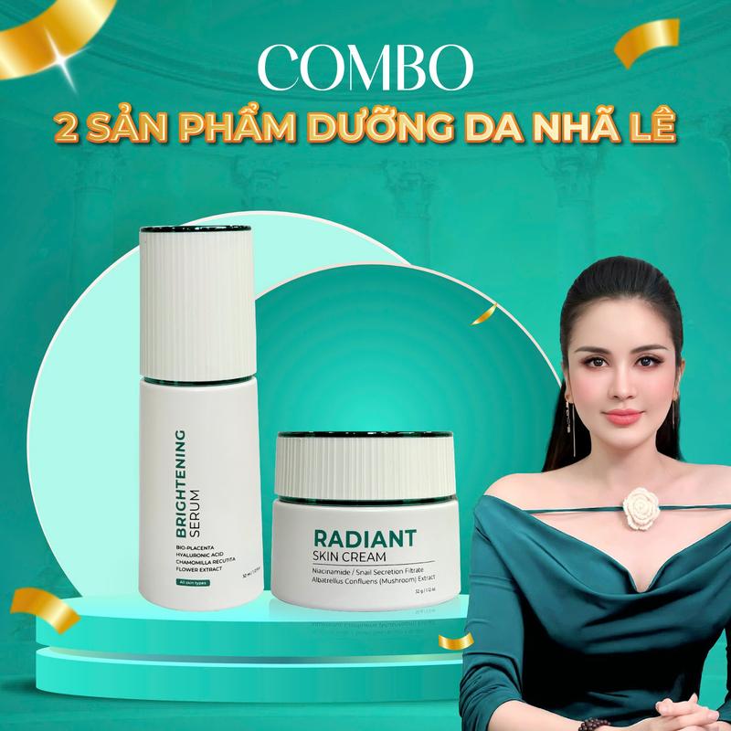 CB3 - Combo DƯỠNG DA (JT14+JT15) - Bộ 2 sản phẩm hỗ trợ sáng da Nhã Lê: Hũ kem hỗ trợ sáng da Radiant Skin Cream & Serum hỗ trợ sáng da Brightening Serum