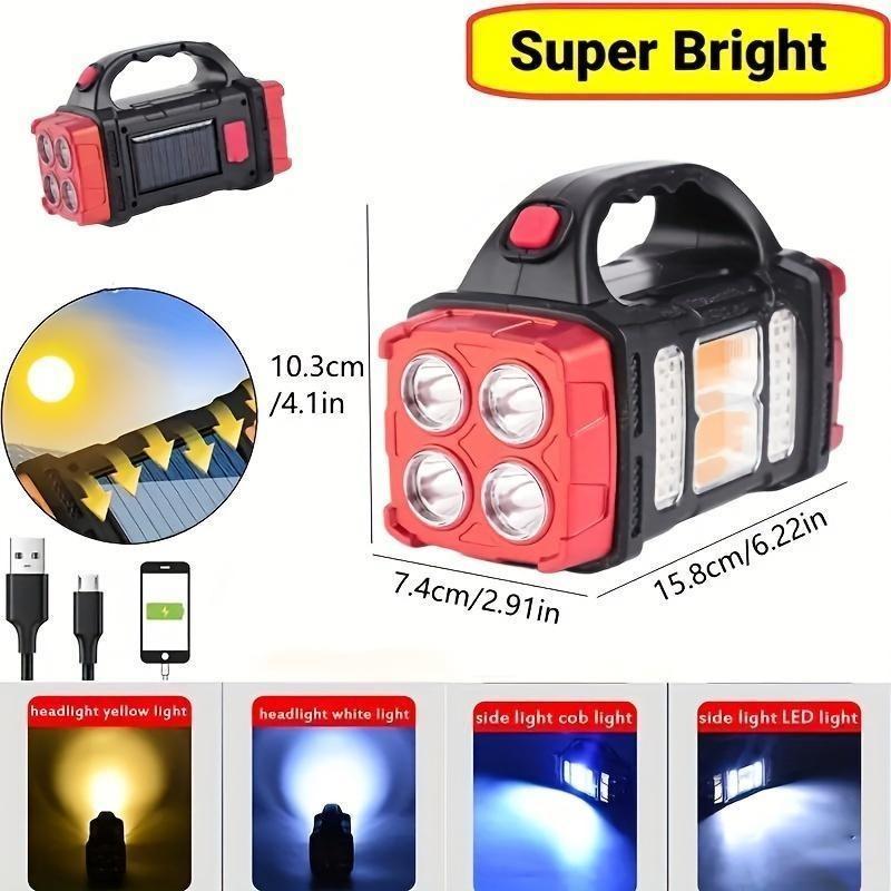 Product Introduction of Solar Powered Handheld Flashlight, 8 Modes Spotlight with Usb Cable, Rechargeable Portable Led Searchlight for Outdoor Hunting Boating Camping Emergencies, Lamp, Christmas Gift 6