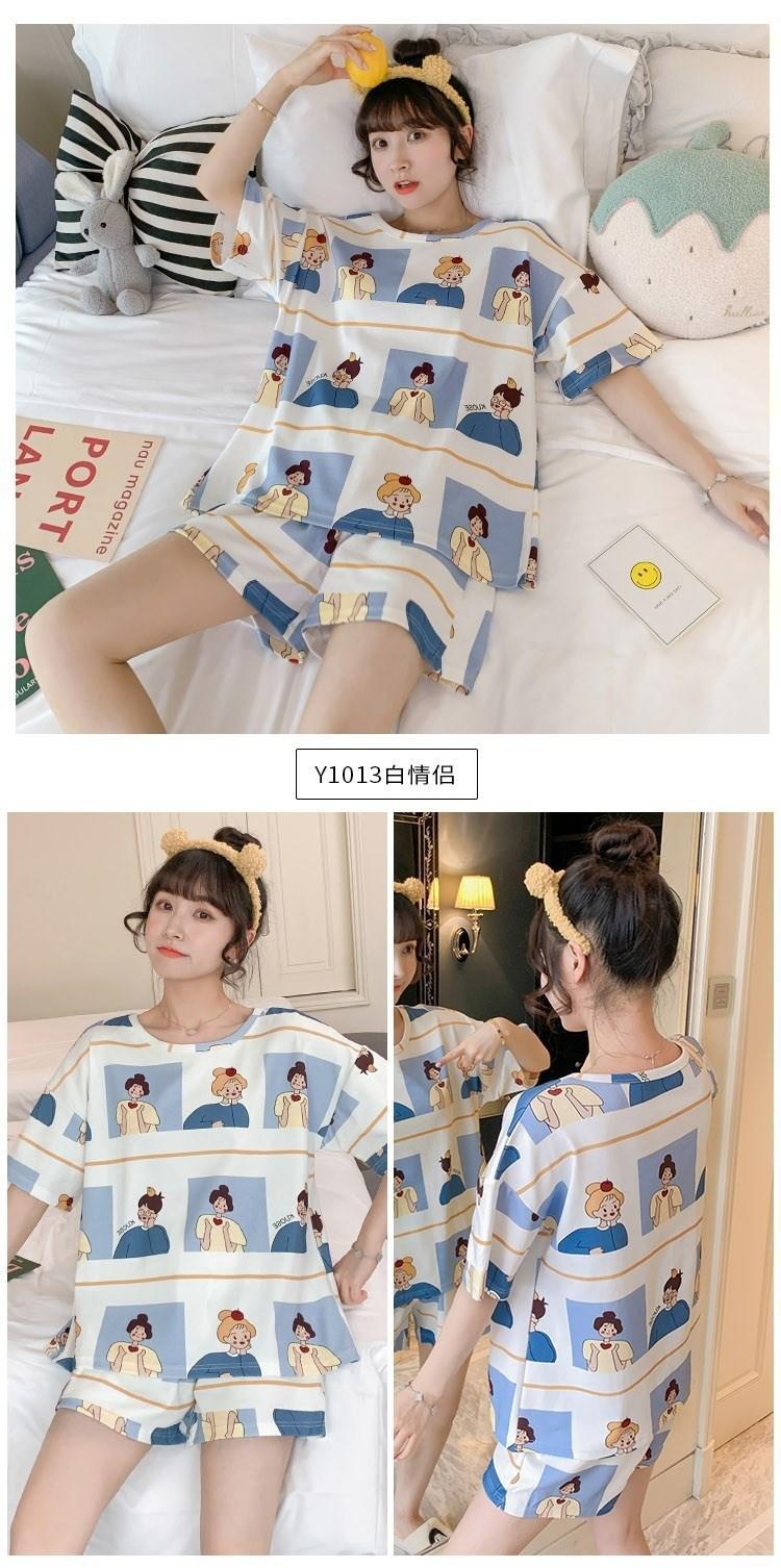 Product Introduction of M-XXL Pajamas Women's Summer Short Sleeve plus Size Thin Cute Shorts Loose Suitable for Daily Wear Homewear Suit 7
