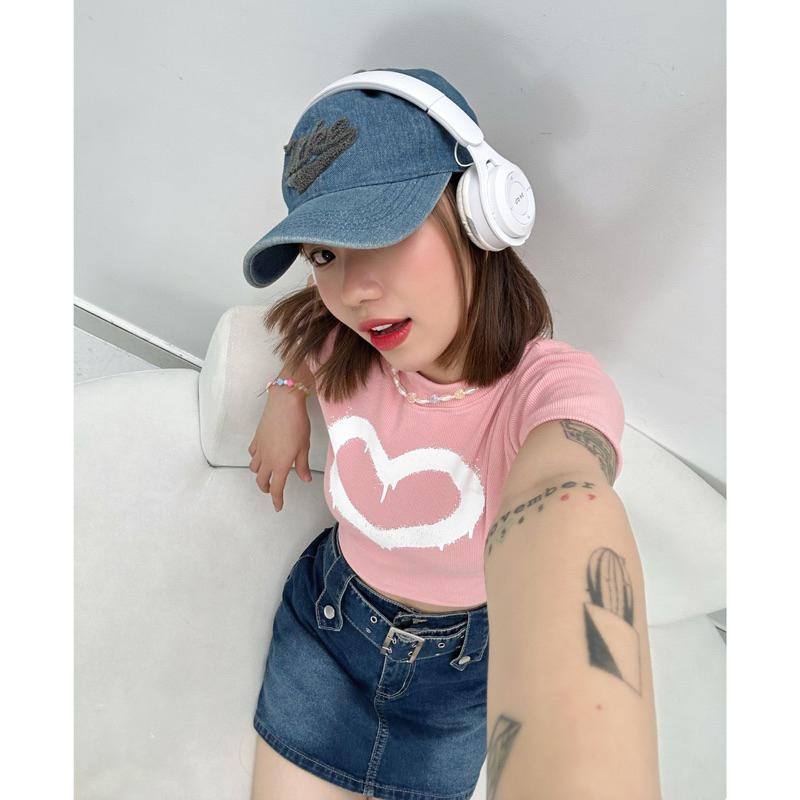 Áo phông croptop "Spray Heart" The Famous Nữ Women Voi Thun❤️ 3