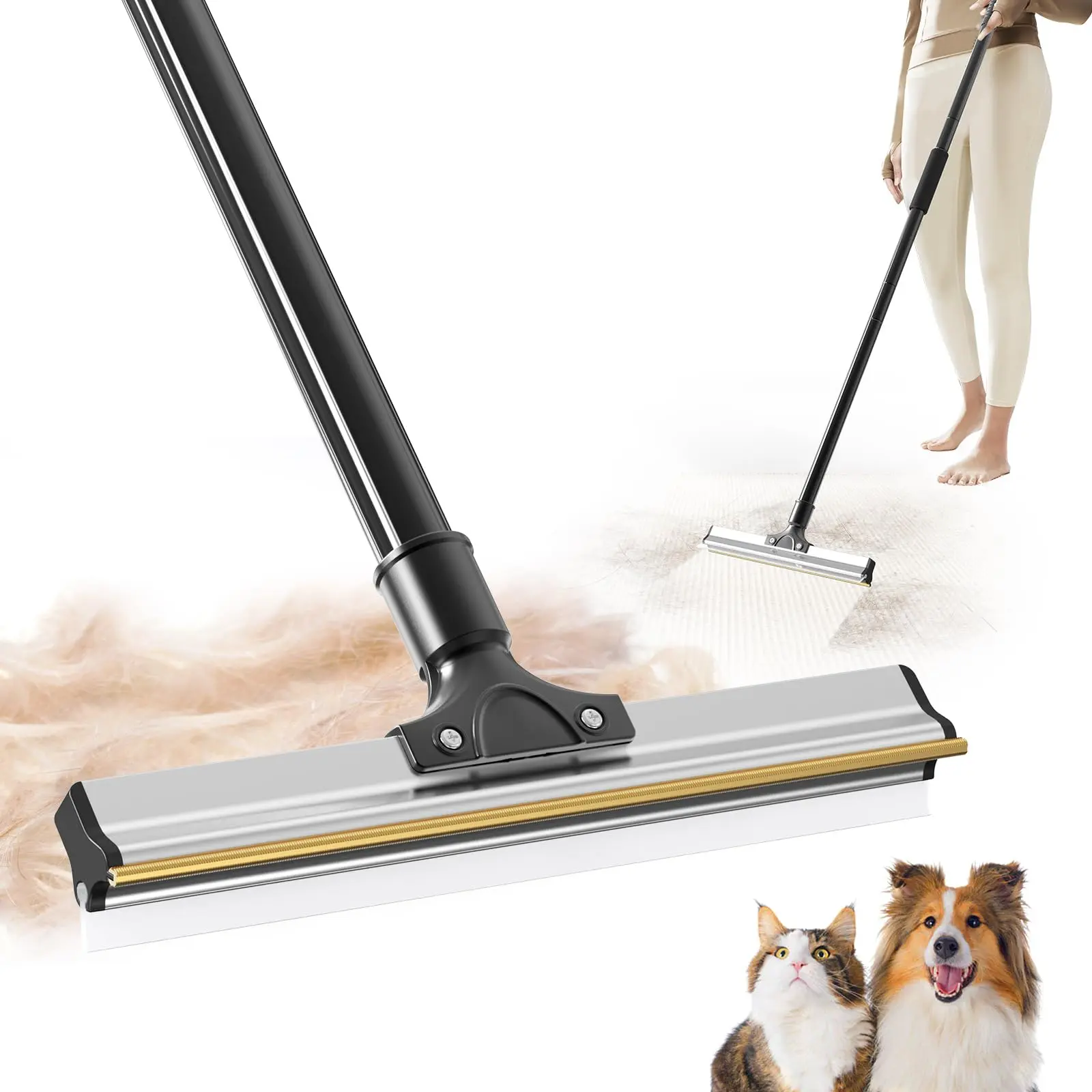 2 in 1 Pet Hair Removal Tool, 1 Box Adjustable Long Handle Pet Hair Remover, Reusable Pet Hair Removal Tool for Furniture, Sofa, Carpet, Mat