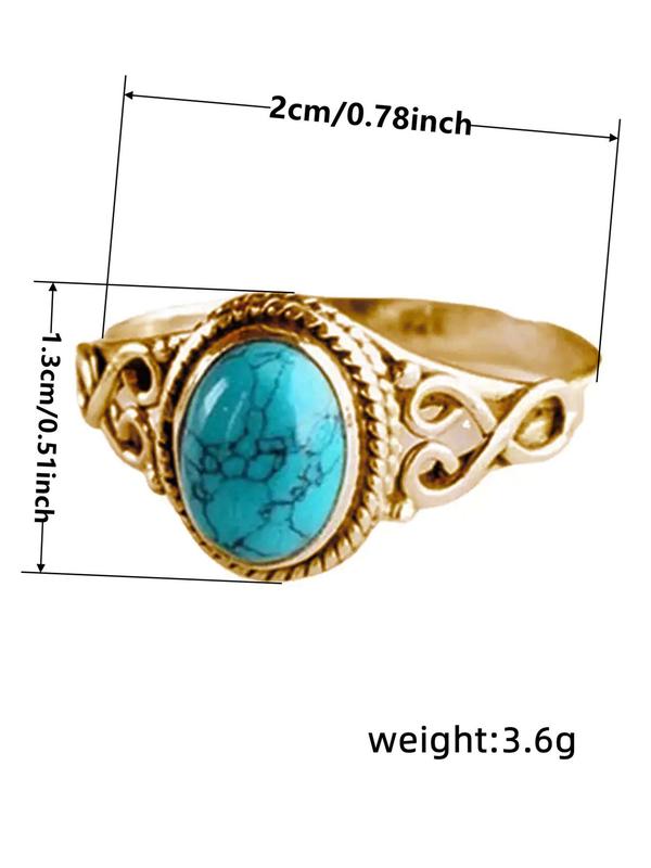 Women's Boho Style Turquoise Texture Design Ring, Trendy Vintage Ring, Fashionable Jewelry for Women As Gift for Daily Decoration 1