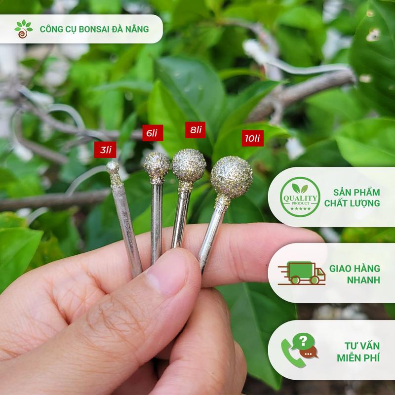 Bộ 04 mũi mài kim cương trục 3mm, đầu tròn SIÊU NHÁM dùng để mài rãnh đá, khắc đá, đánh bóng ngọc (3-6-8-10mm) [LBS-10] - Công cụ Bonsai Đà Nẵng