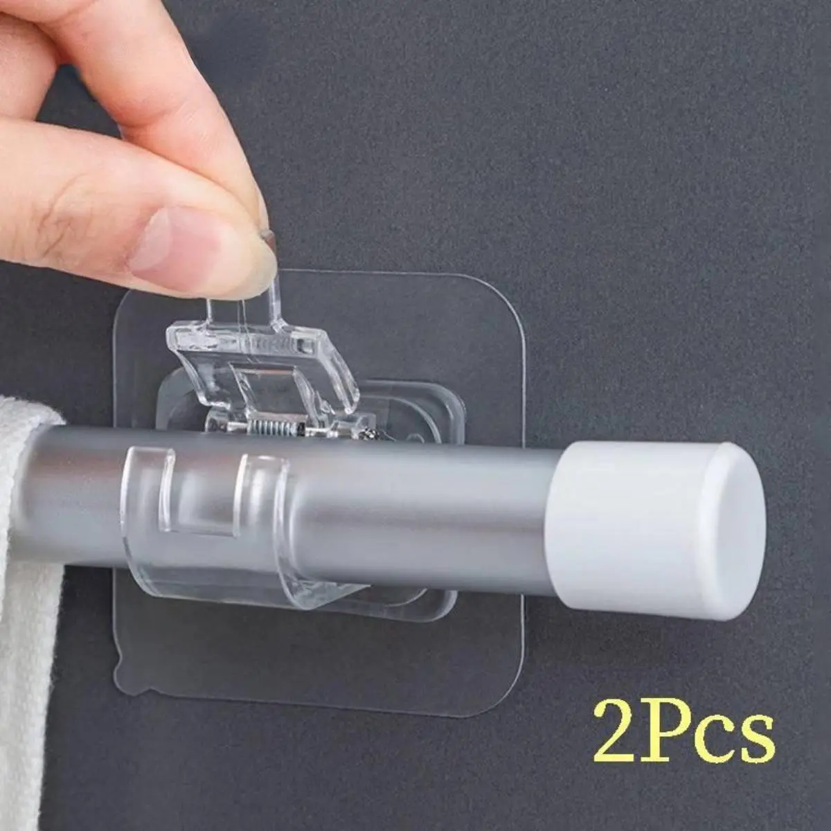 New 2pcs Nail-Free Adjustable Curtain Rod Holder Hooks /Self-adhesive Wall Mount Curtain Pole Wall Brackets/waterproof Fixed Clip Hanging Rack /Wall Hooks Drapery Pole & Fixings for Bathroom Kitchen Home Bathroom Easy life