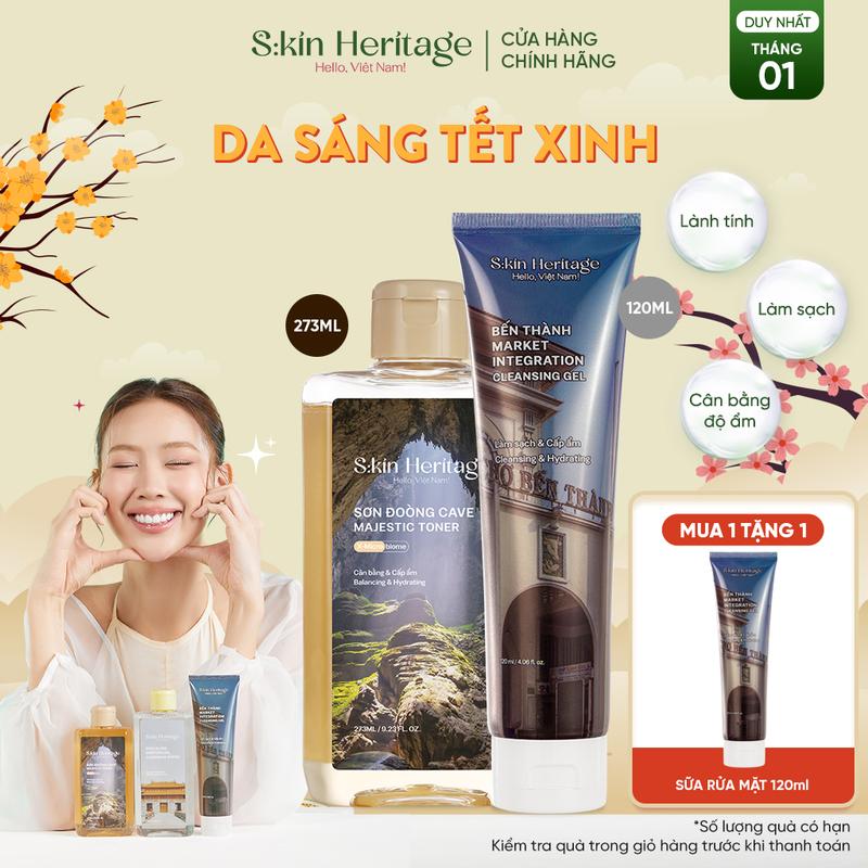 Bộ Sản Phẩm Làm Sạch & Cấp Ẩm Cho Da Dầu Mụn SKIN HERITAGE Toner Sơn Đoòng 273ml Và Sữa Rửa Mặt Bến Thành 120ml [ Tặng 1 Sữa Rửa Mặt Bến Thành 120ml ]