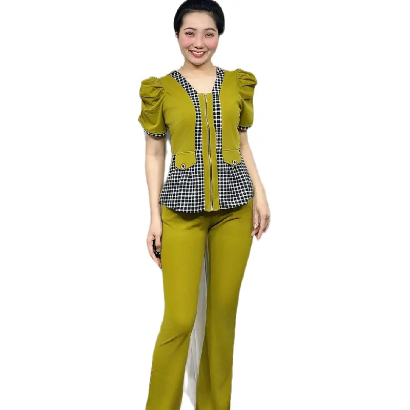 MS: 1072 Set Vest Phối Caro Kết Hợp Khóa Kéo  (Form Quần ống loe ) Lưng bản thun - Xưởng PA_chuyên thời trang  -Freesize nữ (dưới 62kg_eo dưới 80cm)  - Có 5 màu - Chất Thun Mỹ - Phù hợp đi tiệc, dạo phố, xem phim, coffee,.... 3
