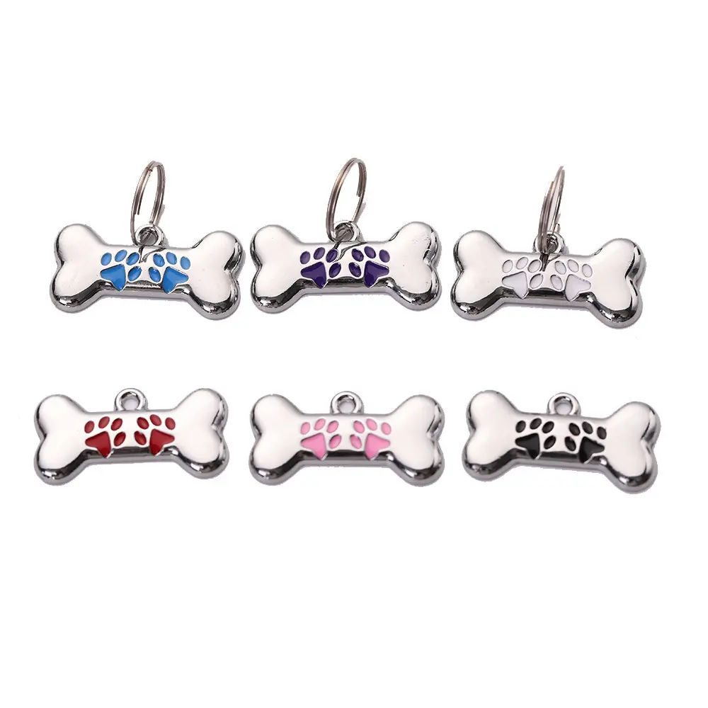 In Stock Cross-Border Metal Dog Tag Pendant Pet Collar Accessory Zinc Alloy Paw Print Bone Pendant Engraved Tag