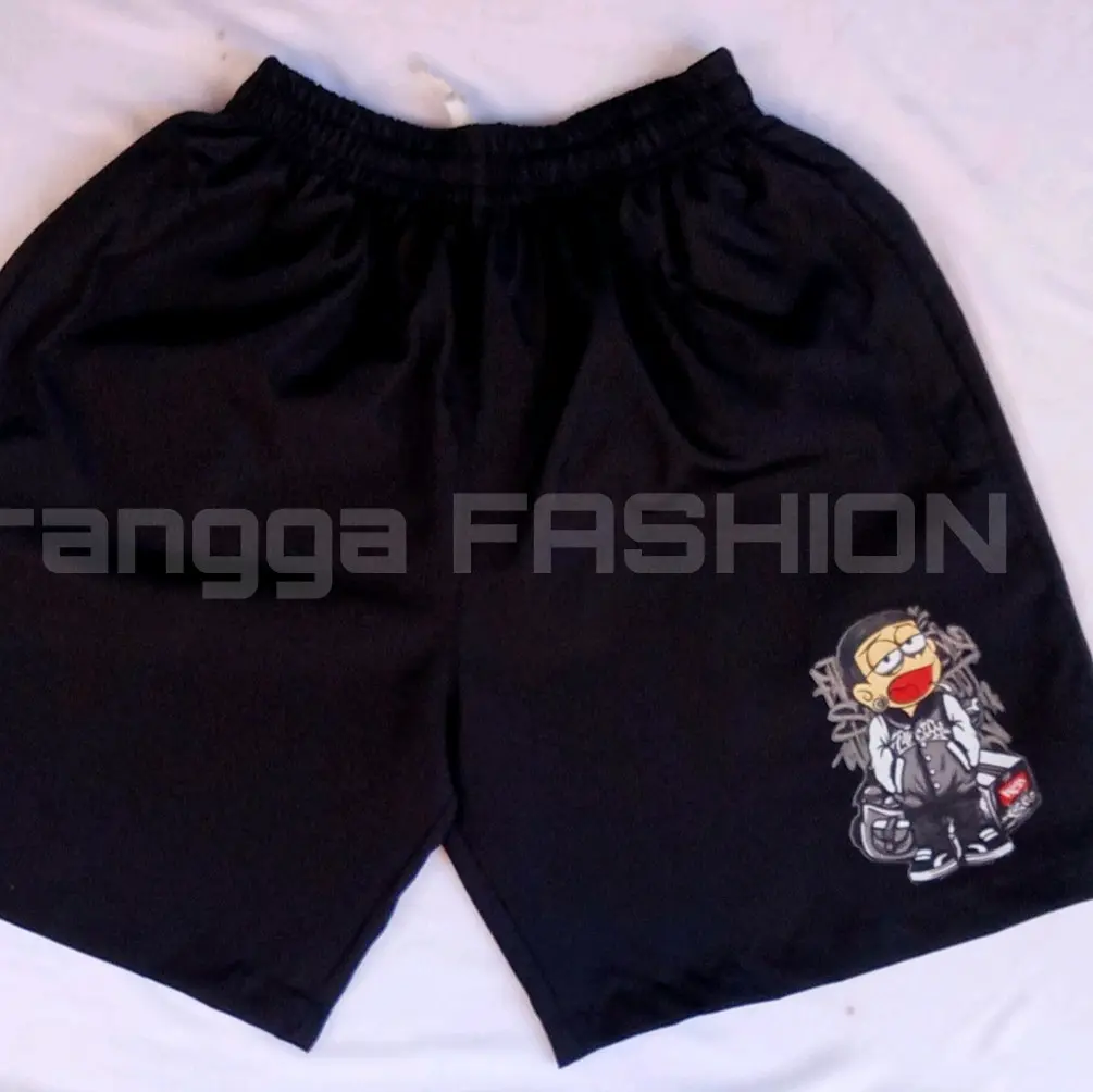 celana pendek parasut pria wanita ziper resleting olahraga santai harian M L XL XXL Hitam Hitam Polos Uniseks Pria Wanita Cepat Kering Sport